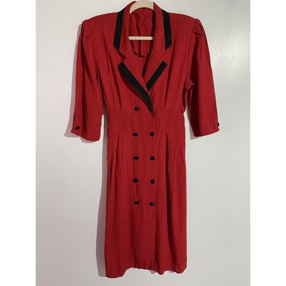 Vtg 80s Blazer Dress Small? Red Double Breasted Retro Office Cocktail Old Money - Picture 1 of 14